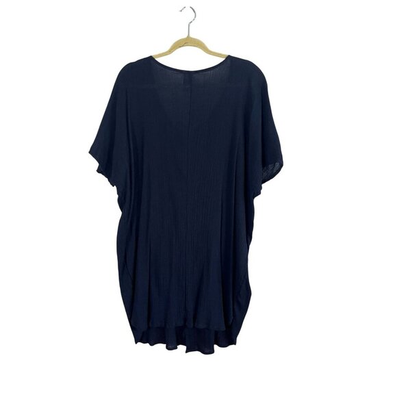 Beach Cabana Dress Blue 1X Crinkle Neutral Minimalist Preppy Classic Old Money - Picture 2 of 10